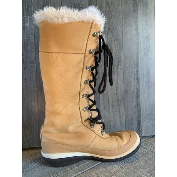 Timberland Tall Lace Up Boots Womens 8M Wheat Brown Faux Fur Winter Warm - Picture 7 of 8